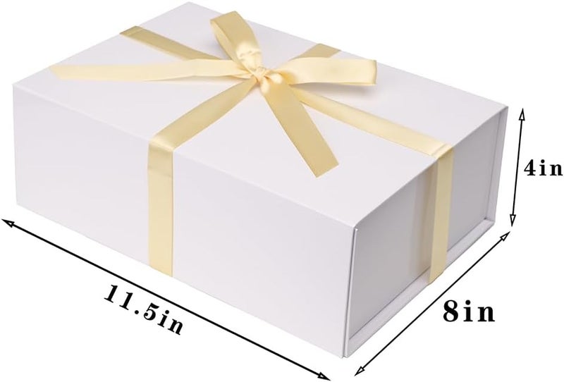 UoeRing 1 قطعة صندوق هدايا أبيض، 11.5x8x4 صندوق هدايا مغناطيسي للهدايا مع أغطية مستطيلة قابلة للطي لصندوق اقتراح وصيفات العروس، زفاف، عيد الميلاد، تغليف هدايا عيد الميلاد مع بطاقة ريبون ظرف - Image 4